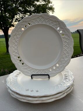 Marketplace “Trellis” Ivory Decorative Ceramic Dinner Plates - Set of 4